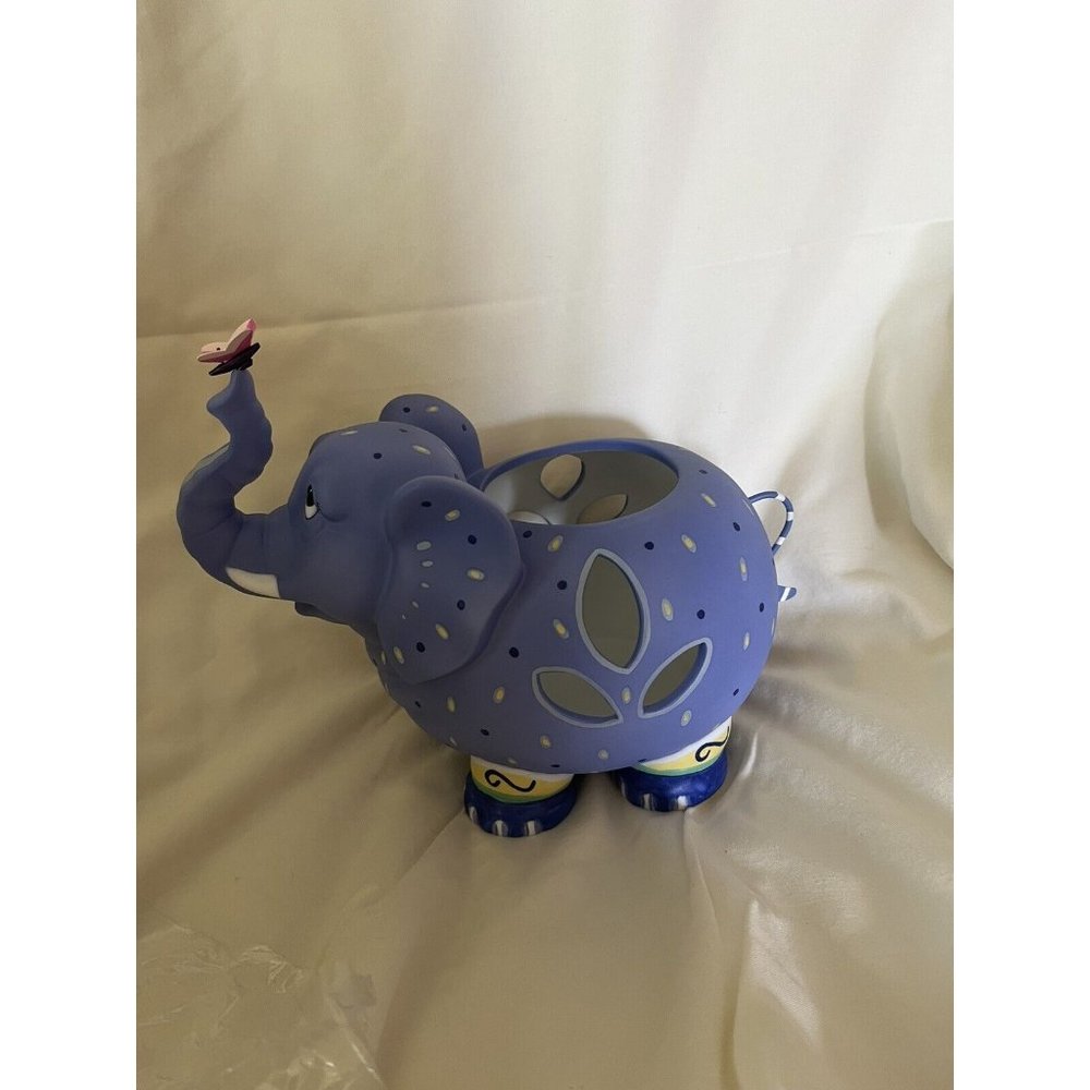 Partylite Purple Elephant Trunk up with Butterfly- Tealight Votive Holder 8"